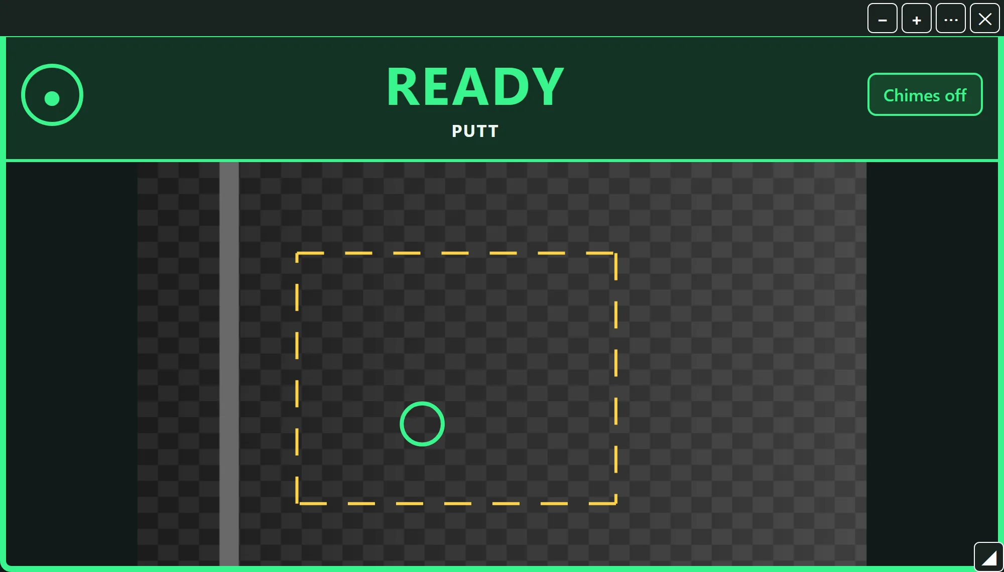 The PuttBay ball view with the ball on its spot and the light saying Ready