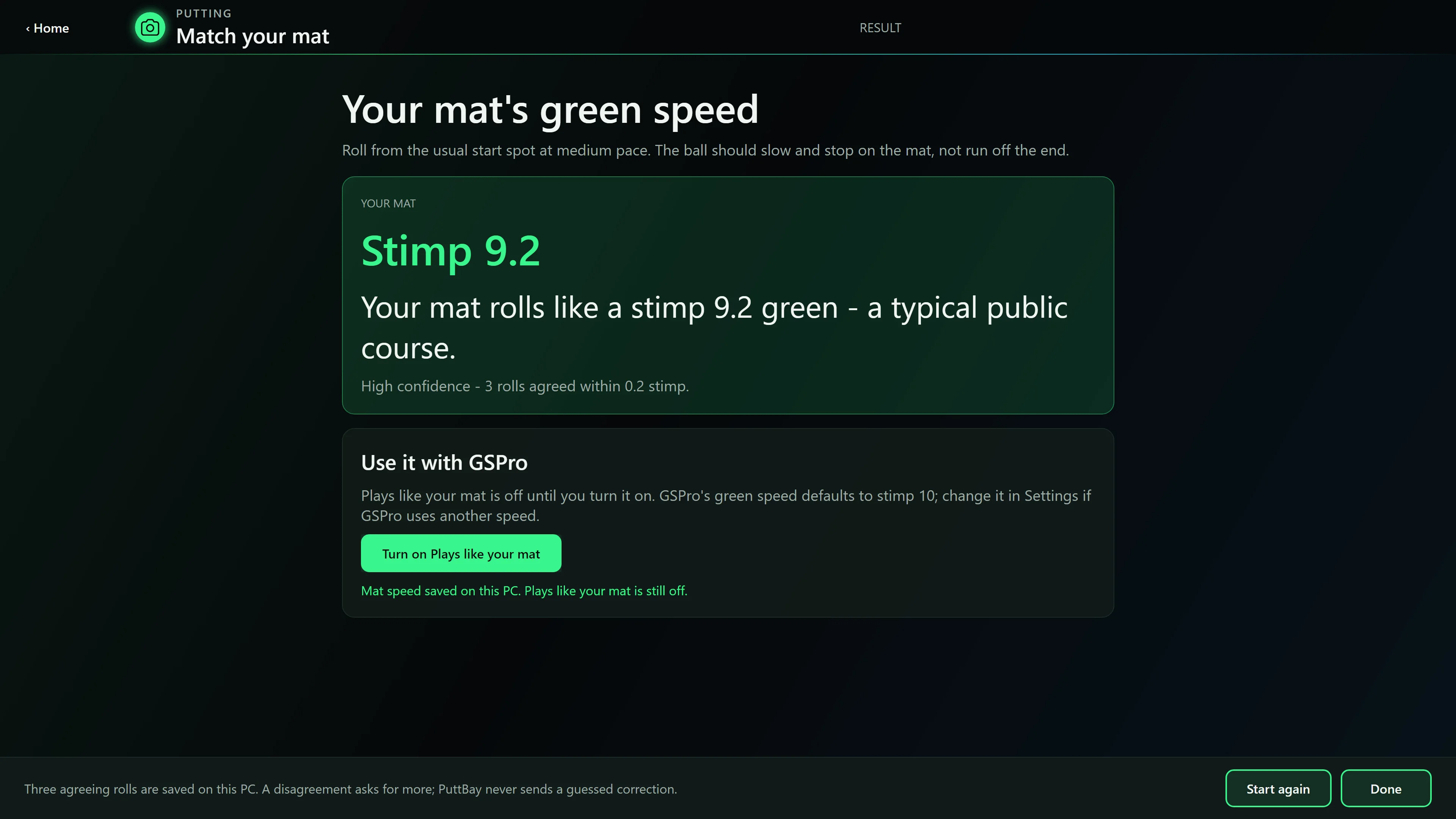 Match your mat: how fast your mat rolls, measured from ordinary putts